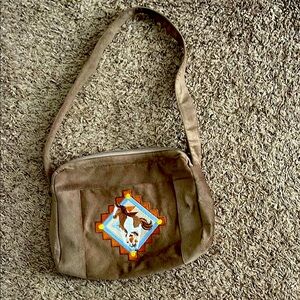 Brown Shoulder Bag with Embroidered Design